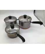 MCM Revere Ware Sauce Pans w/Fitted Set of 3 Stainless Steel Copper Bake... - $31.68