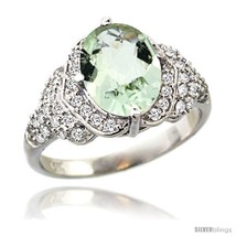 Size 7.5 - 14k White Gold Natural Green Amethyst Ring 10x8 mm Oval Shape  - £1,106.14 GBP