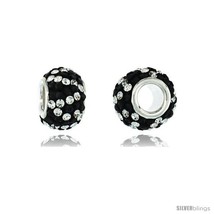 Sterling Silver Crystal Bead Charm Twisted White &amp; Black Color w/ Swarovski  - £11.00 GBP