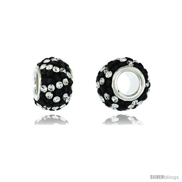 Primary image for Sterling Silver Crystal Bead Charm Twisted White & Black Color w/ Swarovski 