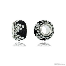 Sterling Silver Crystal Bead Charm Crown Shape Black &amp; White Color w/ Sw... - $13.73