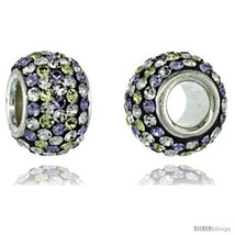Sterling Silver Crystal Bead Charm Polka dot White &amp; Lime Color w/ Swaro... - $13.73