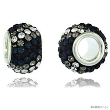 Sterling Silver Crystal Bead Charm Black, Cobalt, Smoky &amp; White Color w/  - £10.93 GBP