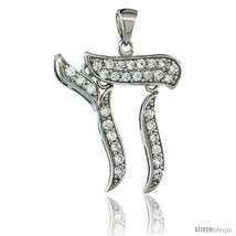 Rling silver hebrew letter movable chai pendant w cubic zirconia stones 1 in 24 mm tall thumb200