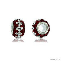 Sterling Silver Crystal Bead Charm Ruby, In White Color w/ Swarovski Elements,  - £11.04 GBP