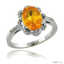 Size 5 - 14k White Gold Diamond Halo Citrine Ring 1.65 Carat Oval Shape 9X7 mm,  - £480.14 GBP