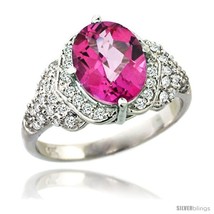 Size 6.5 - 14k White Gold Natural Pink Topaz Ring 10x8 mm Oval Shape Diamond  - £1,121.34 GBP