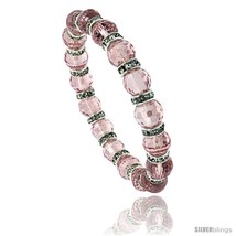 7 in. Rose Quartz Color Faceted Glass Crystal Bracelet on Elastic Nylon Strand,  - £9.63 GBP