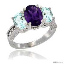 Size 9.5 - 10K White Gold Ladies Natural Amethyst Oval 3 Stone Ring with  - £543.06 GBP