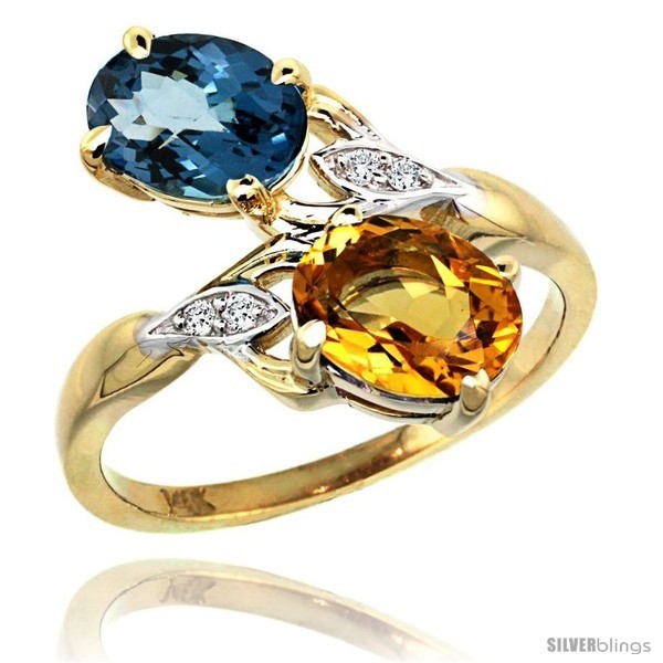 Primary image for Size 5.5 - 14k Gold ( 8x6 mm ) Double Stone Engagement London Blue Topaz & 
