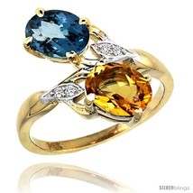 Size 5.5 - 14k Gold ( 8x6 mm ) Double Stone Engagement London Blue Topaz &amp;  - £435.29 GBP