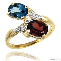 Size 8.5 - 14k Gold ( 8x6 mm ) Double Stone Engagement London Blue Topaz &amp;  - £442.20 GBP