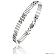 Length 7 - Sterling Silver Italian Binario ( BAR ) Bracelet 7in  and 8in  -Style - £54.16 GBP