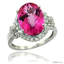 Size 5 - 14k White Gold Natural Pink Topaz Ring Oval 14x10 Diamond Halo, 3/4 in  - £962.99 GBP