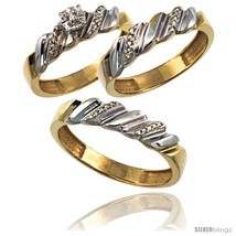 Size 8 - Gold Plated Sterling Silver Diamond Trio Wedding Ring Set His 5mm &amp;  - £144.83 GBP
