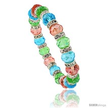 7 in. Multi Color Faceted Glass Crystal Bracelet on Elastic Nylon Strand (  - £9.81 GBP