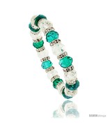7 in. Clear &amp; Emerald Color Faceted Glass Crystal Bracelet on Elastic Ny... - £9.63 GBP