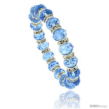 7 in. Blue Topaz Color Faceted Glass Crystal Bracelet on Elastic Nylon S... - $12.25