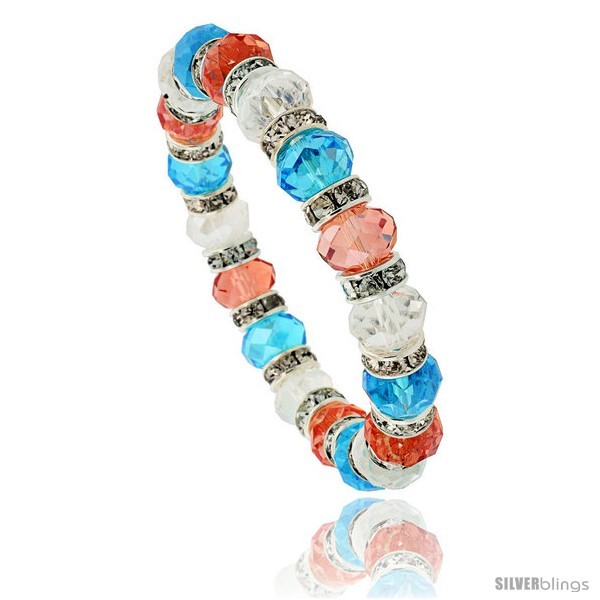 Primary image for 7 in Multi Color Faceted Glass Crystal Bracelet on Elastic Nylon Strand ( 