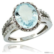 Size 5 - 10k White Gold Diamond Halo Aquamarine Ring 3 Carat Oval Shape 11X9  - £917.50 GBP