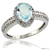 Size 8 - 10k White Gold Diamond Halo Aquamarine Ring 1.2 ct Oval Stone 8x6 mm,  - £490.85 GBP