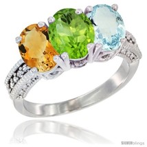 Size 6.5 - 14K White Gold Natural Citrine, Peridot &amp; Aquamarine Ring 3-Stone  - £604.72 GBP