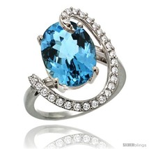 Size 7.5 - 14k White Gold Natural London Blue Topaz Ring Oval 14x10 Diamond  - £1,033.05 GBP