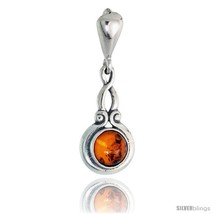 Sterling Silver Russian Baltic Amber Pendant w/ 6mm Round-shaped Cabochon Cut  - £26.67 GBP
