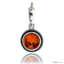 Sterling Silver Rope Edge Design Russian Baltic Amber Pendant w/ 8mm  - £32.30 GBP