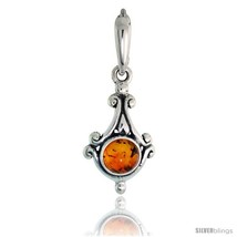 Sterling Silver Diamond-shaped Russian Baltic Amber Pendant w/ 6mm Round-shaped  - £28.37 GBP