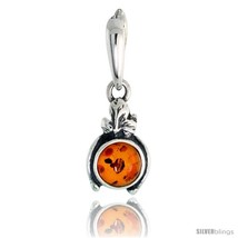 Sterling Silver Floral Russian Baltic Amber Pendant w/ 6mm Round-shaped  - £28.08 GBP