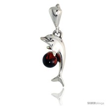 Sterling Silver Dolphin Russian Baltic Amber Pendant w/ 5mm Stone, 13/16in  (21  - £26.67 GBP