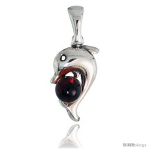Sterling Silver Dolphin Russian Baltic Amber Pendant w/ 5mm Round-shaped  - £28.60 GBP