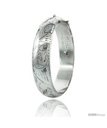 Sterling Silver Bangle Bracelet Floral Pattern Hand Engraved Thick 5/8 in  - £111.17 GBP