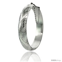 Sterling Silver Bangle Bracelet Braid Pattern Hand Engraved 1/2 in  - $100.23
