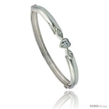 Sterling Silver Bangle Bracelet High Polished Heart w/ Cubic Zirconia St... - $119.47