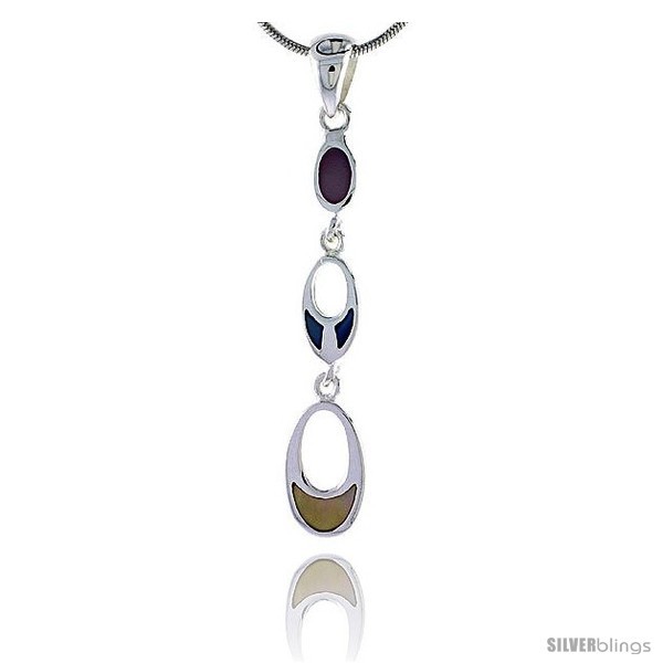 Sterling Silver Graduated Ovals Pink, Blue & Light Yellow Mother of Pearl Inlay  - $25.85