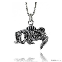 Sterling Silver Big Mouth Bass Pendant, 15/16 in. (24 mm)  - £20.73 GBP