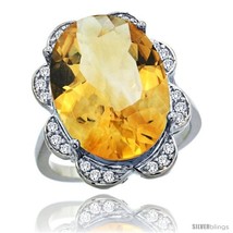 Size 5.5 - 14k White Gold Natural Citrine Ring 18x13 mm Oval Shape Diamond  - £1,330.91 GBP