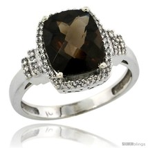 Size 10 - 10k White Gold Diamond Halo Smoky Topaz Ring 2.4 ct Cushion Cut 9x7  - £396.49 GBP