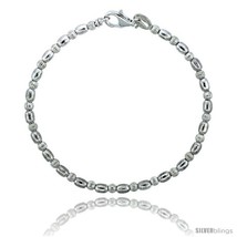Length 7 - Sterling Silver Corrugated &amp; Oval Bead Bracelet), 1/8 in. (3 ... - $46.74
