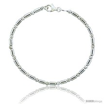Length 7 - Sterling Silver Corrugated &amp; Elongated Bead Bracelet), 1/8 in... - $46.74