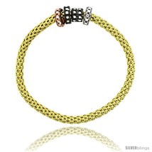 Sterling Silver 7 in. Stretchable Bangle Bracelet in Yellow Gold Finish w/  - $112.05