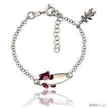 Sterling Silver Rolo Link Baby ID Bracelet in White Gold Finish w/ Pink ... - $29.94