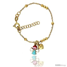 Sterling Silver Beaded Cable Link Baby Bracelet in Yellow Gold Finish w/... - £23.72 GBP