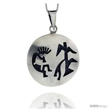 Sterling Silver Large Round kokopelli Pendant (34x35  - £88.92 GBP