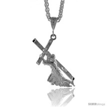 Sterling Silver Jesus Carrying the Cross Pendant, 1 7/8in  (47 mm)  - £28.35 GBP