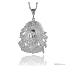Sterling Silver Jesus Face Pendant, 2 15/16in  (75 mm)  - £294.20 GBP