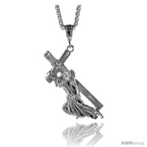 Sterling Silver Jesus Carrying the Cross Pendant, 2 5/8in  (67 mm)  - £71.01 GBP