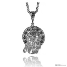 Sterling Silver Jesus Face Pendant, 1 9/16in  (40 mm)  - £68.69 GBP